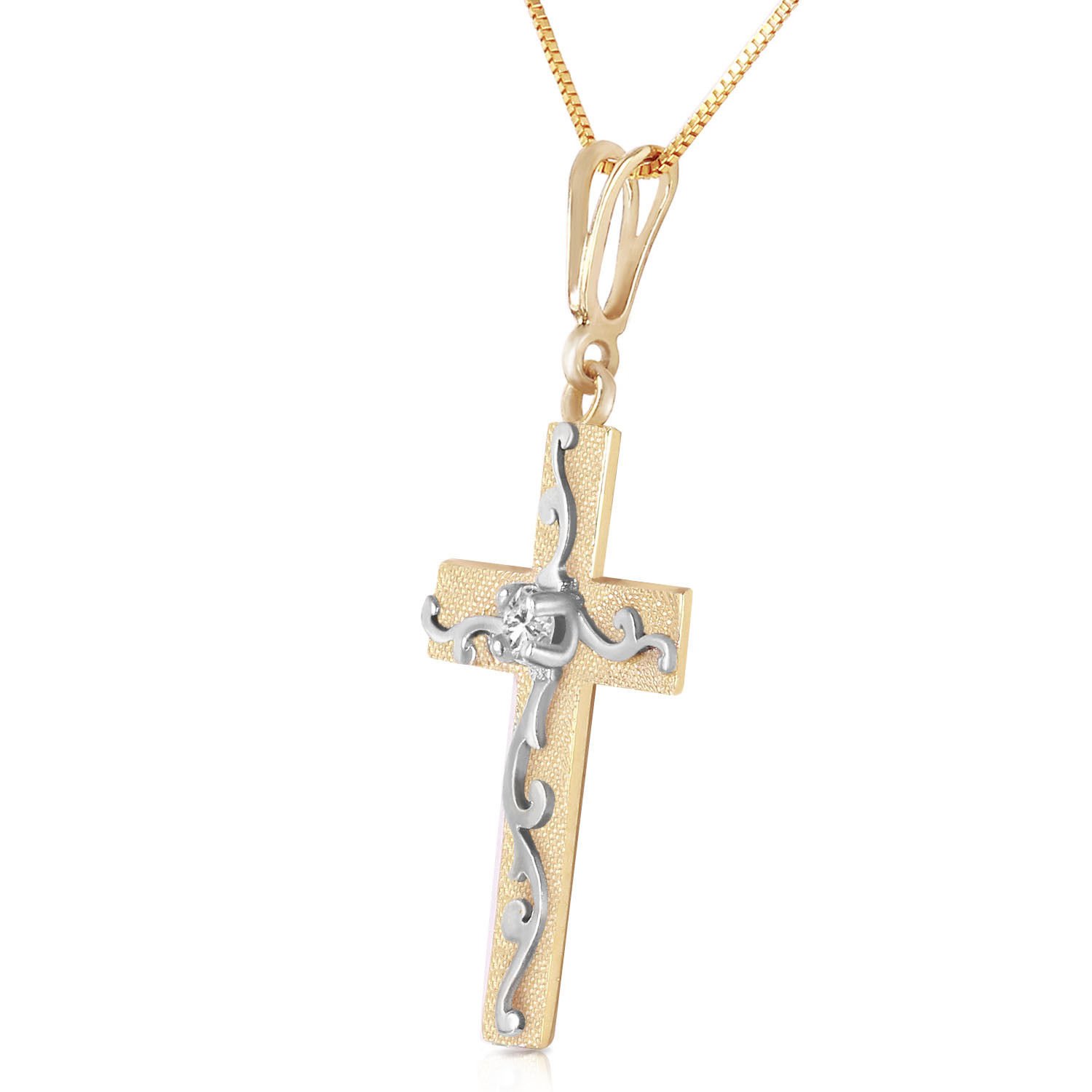 0.05 CTW 14K Solid Gold Cross Necklace Natural Diamond
