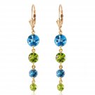 7.8 CTW 14K Solid Gold Drizzle Blue Topaz Peridot Earrings Womens Girls Ladies