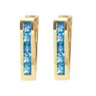 Womens 1.2 Carat 14K Solid Gold Oval Huggie Earrings Blue Topaz Love Anniversary