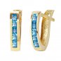 Womens 1.2 Carat 14K Solid Gold Oval Huggie Earrings Blue Topaz Love Anniversary