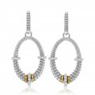 18k Yellow Gold & Sterling Silver Diamond Accented Graduated Oval Earrings