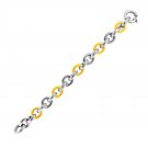 Classic 18k Yellow Gold & Sterling Silver Oval Rolo Style Link Textured Bracelet