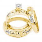 14k Yellow Gold His Her Round Diamond Claddagh Matching Bridal Wedding Ring Set