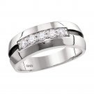 10k White Gold Mens Round Diamond Wedding Black Groove Band Ring 1/2 Cttw