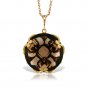 14K Solid Gold Necklace with Checkerboard Cut Round Smoky Quartz