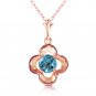 Womens Gemstone Real 14K Solid Rose Gold Necklace with Natural Blue Topaz