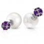 14K Solid White Gold Tribal Double Shell pearls And Amethysts Stud Earrings