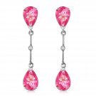 7.01 CTW 14K Solid White Gold Diamond Pink Topaz Dangling Earrings