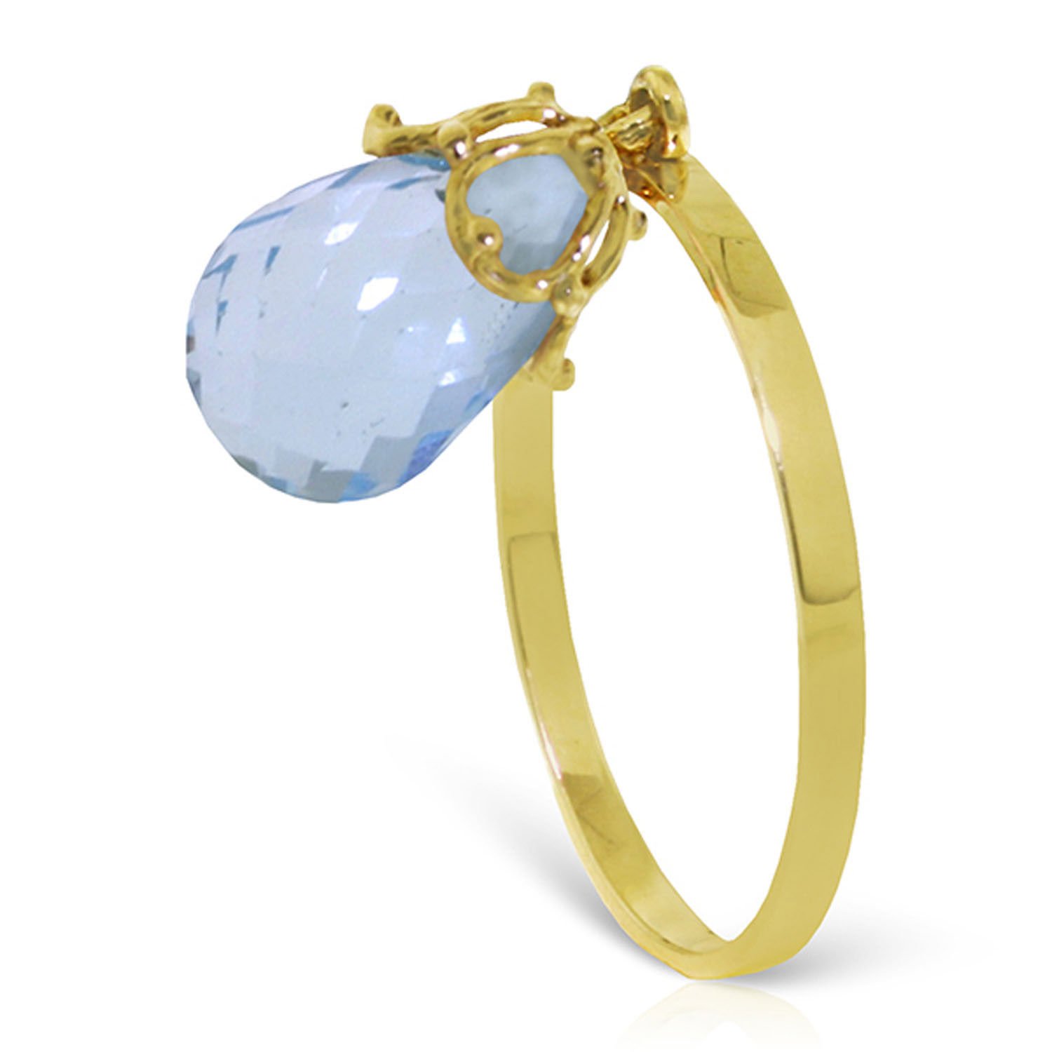 3 CTW 14K Solid Gold Ring Dangling Briolette Blue Topaz Womens Size 5-11