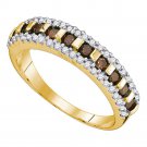 10k Yellow Gold Round Brown Color Enhanced Diamond Triple Row Band 1/2