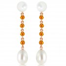 14K Solid Rose Gold Women's Unique Chandelier Earrings with Citrines & Pearls