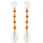 14K Solid Rose Gold Women's Unique Chandelier Earrings with Citrines & Pearls