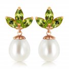 14K Solid Rose Gold Women's Unique Dangling Earrings with Pearls & Peridots
