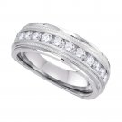 10k White Gold Mens Round Channel-set Diamond Milgrain Edge Wedding Band Ring