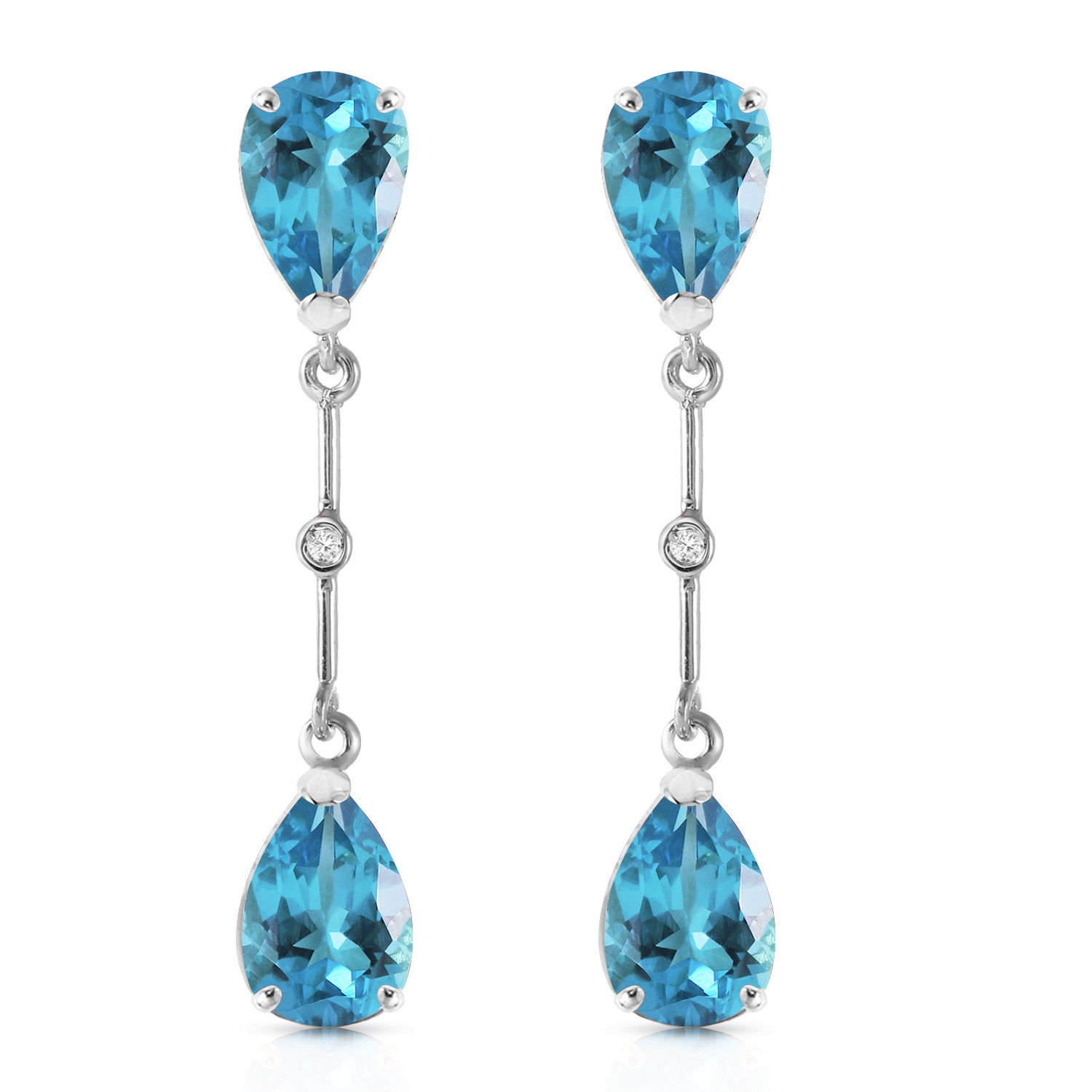 7.01 CTW 14K Solid White Gold Diamond Blue Topaz Dangling Earrings