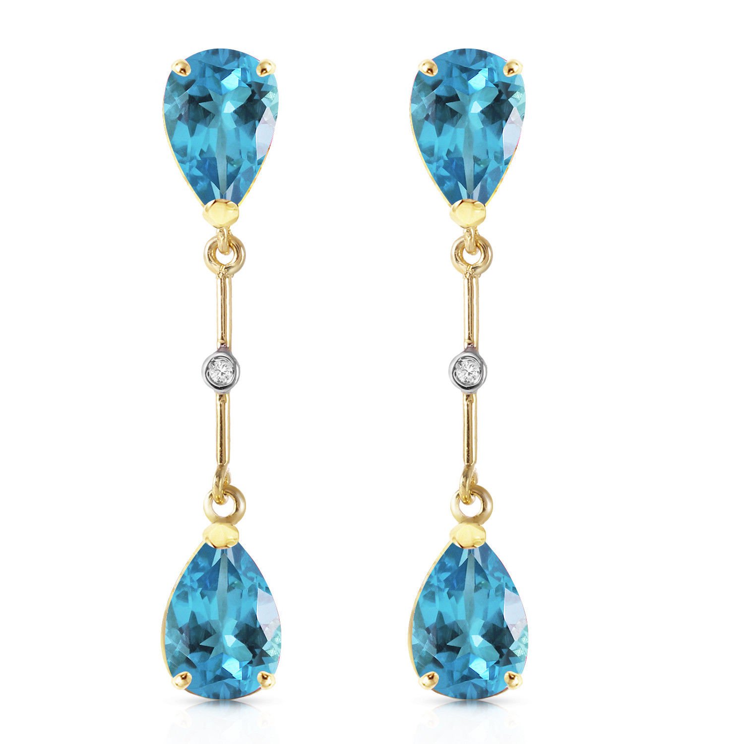 7.01 Carat 14K Solid Gold Diamond Blue Topaz Dangling Earrings Natural Gemstone