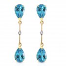 7.01 Carat 14K Solid Gold Diamond Blue Topaz Dangling Earrings Natural Gemstone