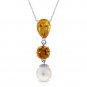 5.25 CTW 14K Solid White Gold Necklace Citrine pearl