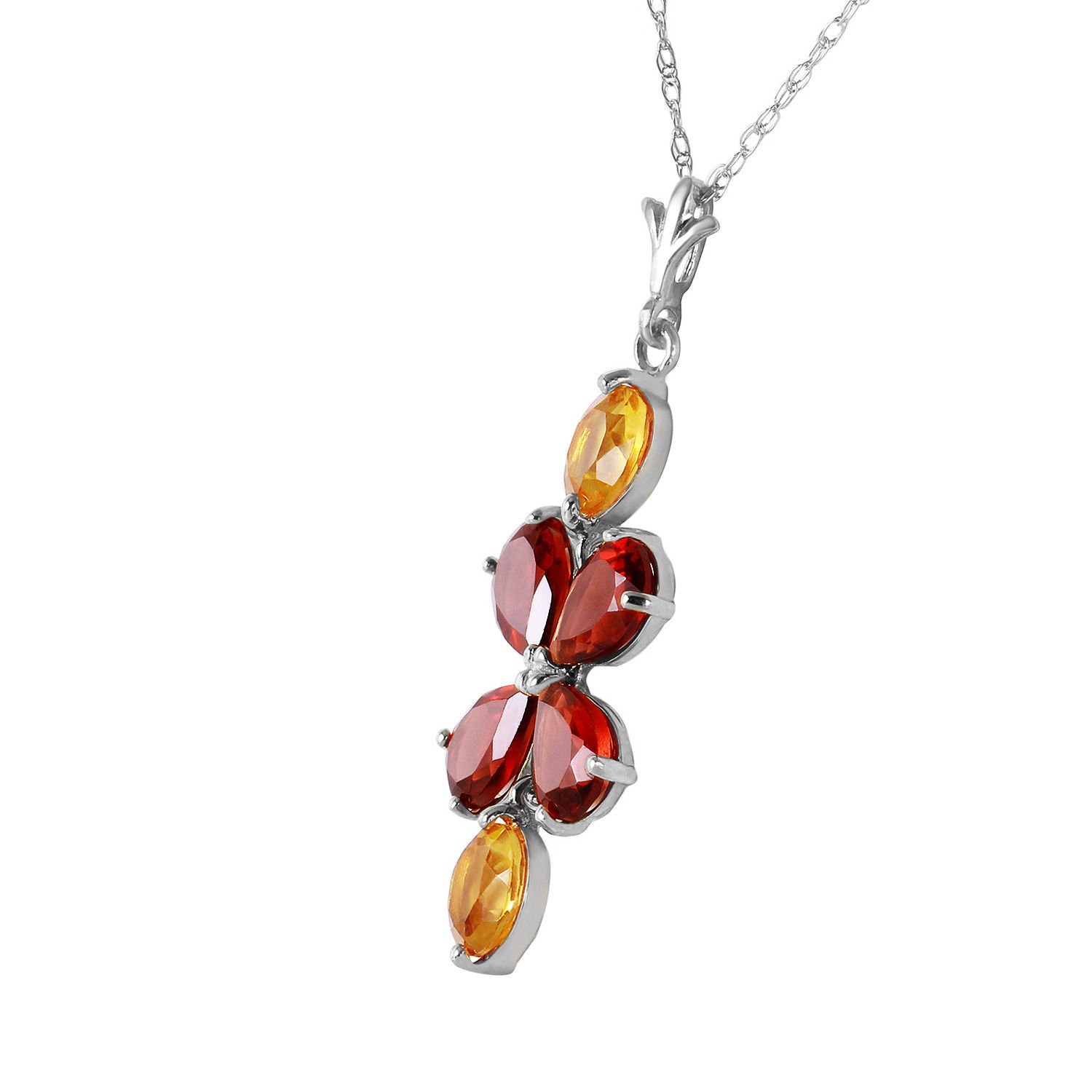 3.15 Carat 14K Solid White Gold Opposites Attract Garnet Citrine Necklace