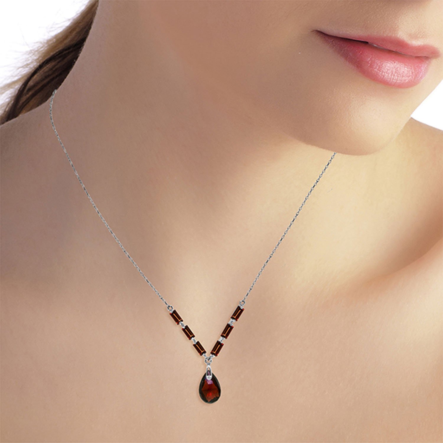 4.35 CTW 14K Solid White Gold Be Transported Garnet Necklace Womens Gemstone