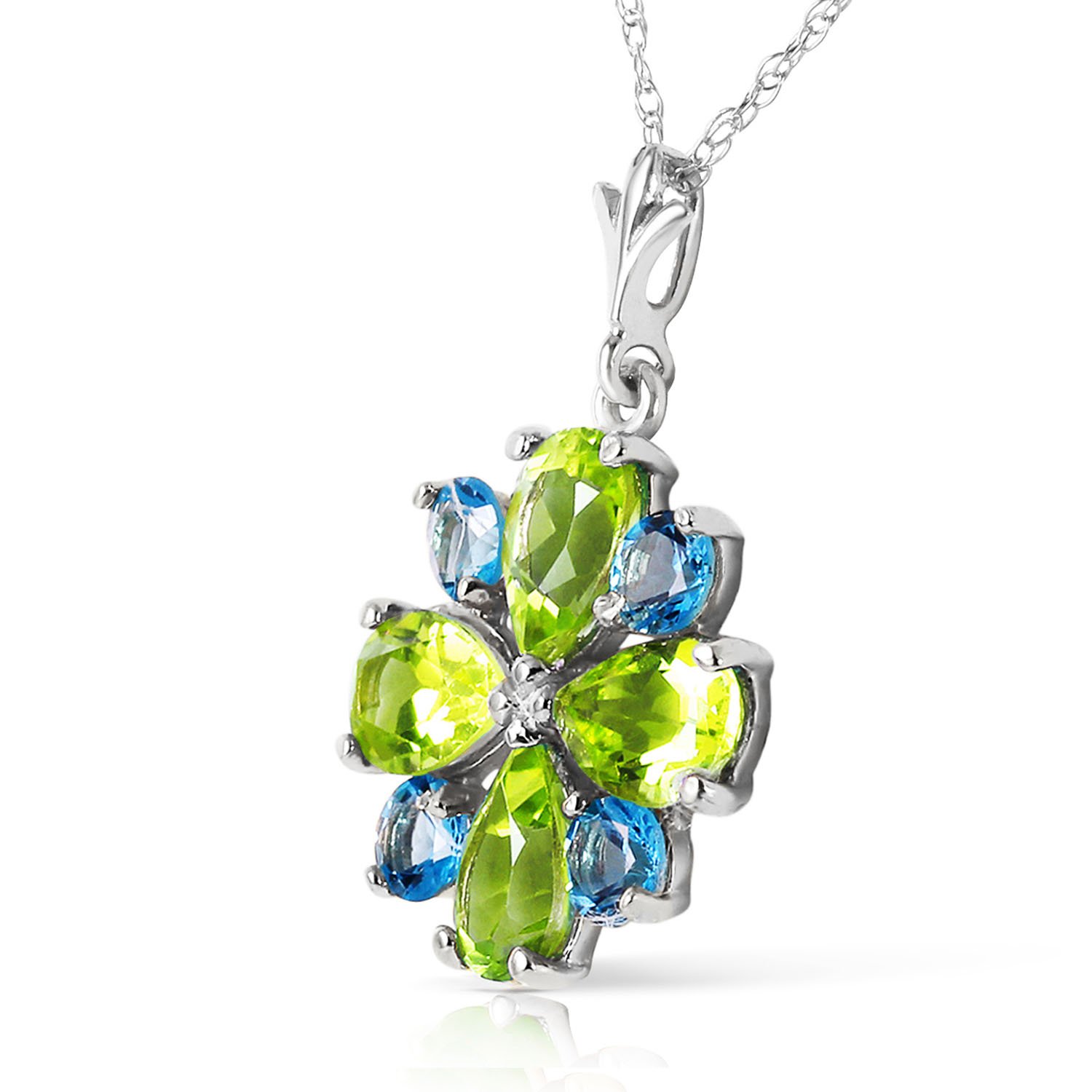 2.43 CTW 14K Solid White Gold Necklace Peridot Blue Topaz