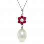 4.53 Carat 14K Solid White Gold Necklace Natural pearl, Ruby Diamond
