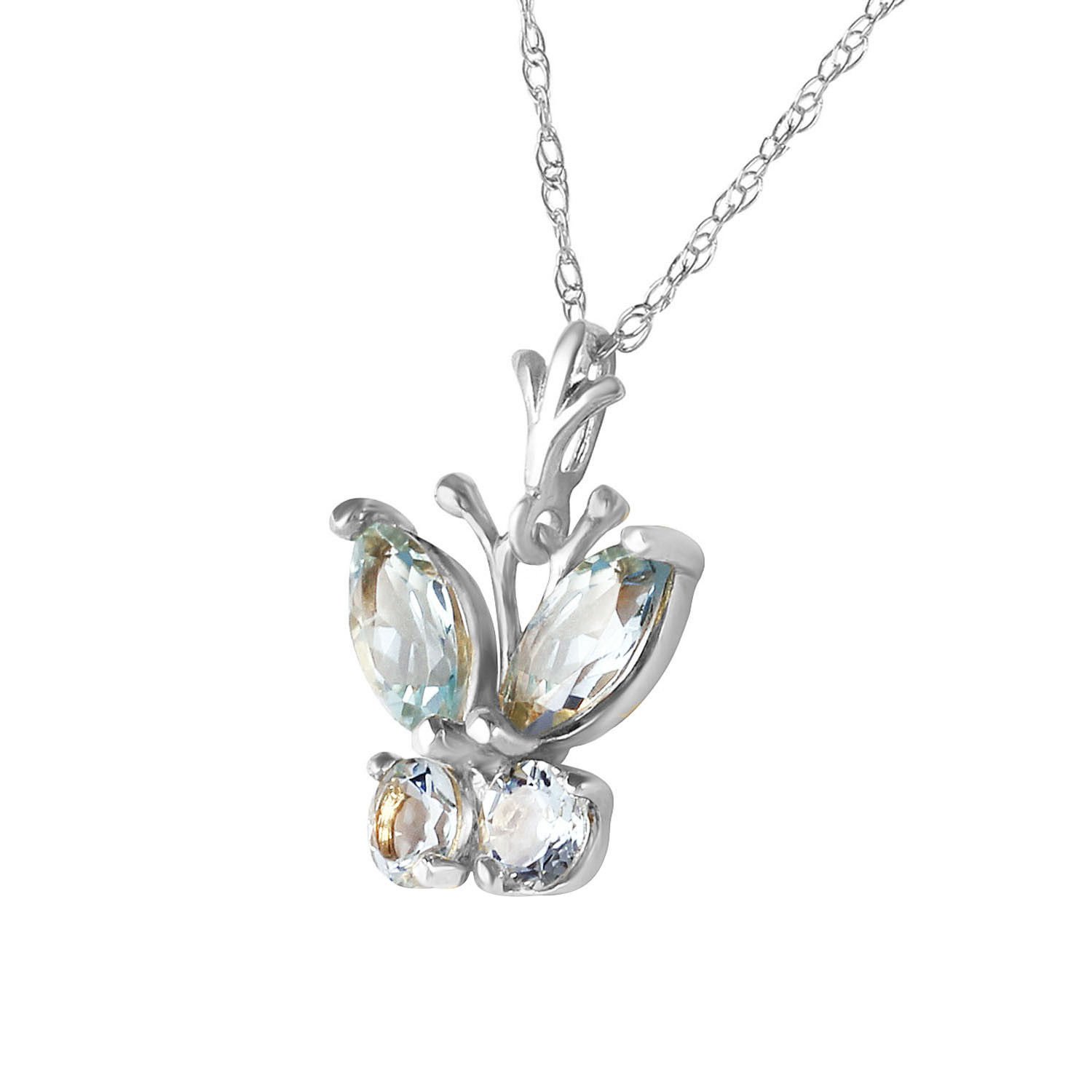0.6 CTW 14K Solid White Gold Butterfly Necklace Aquamarine