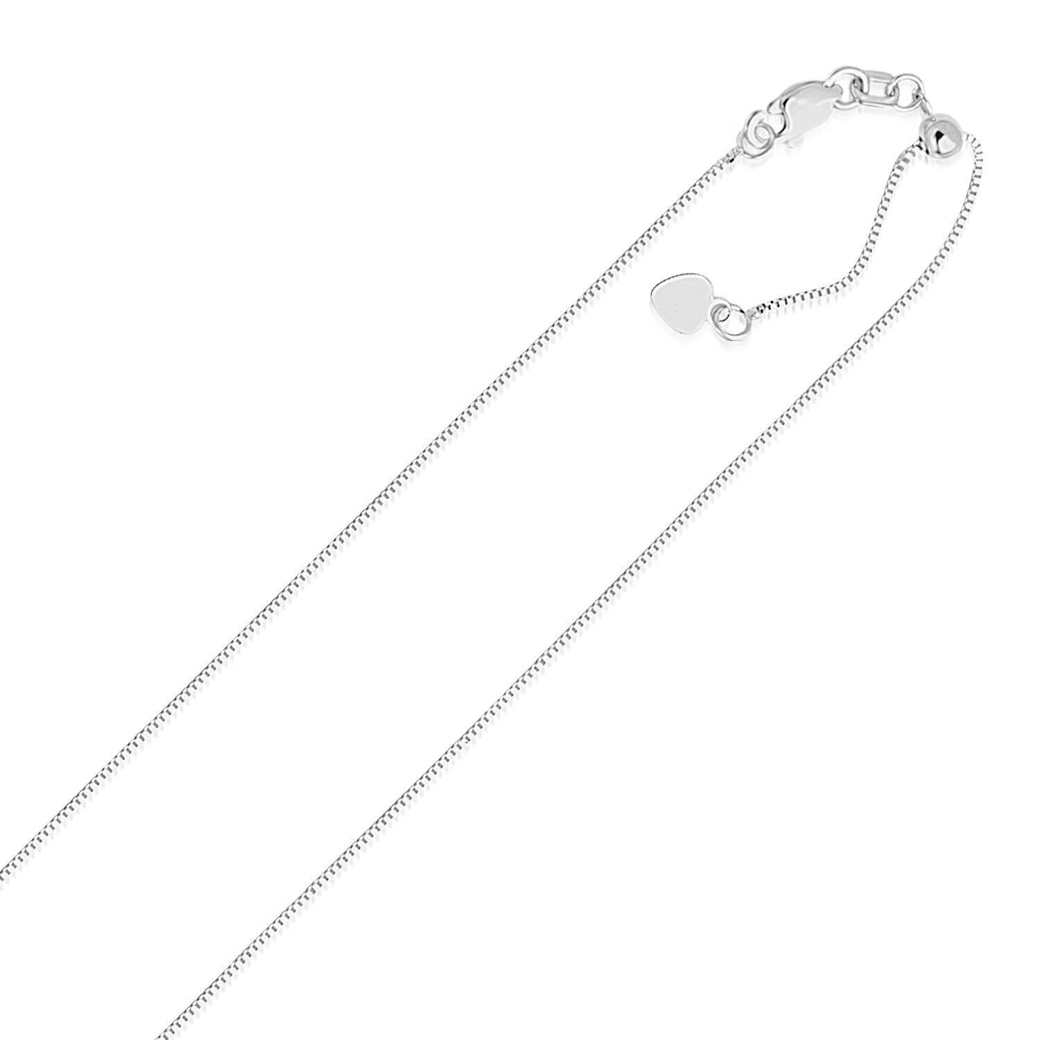 14k White Gold Adjustable Box Chain 0.7mm Necklace Womens Mens Unisex Jewelry