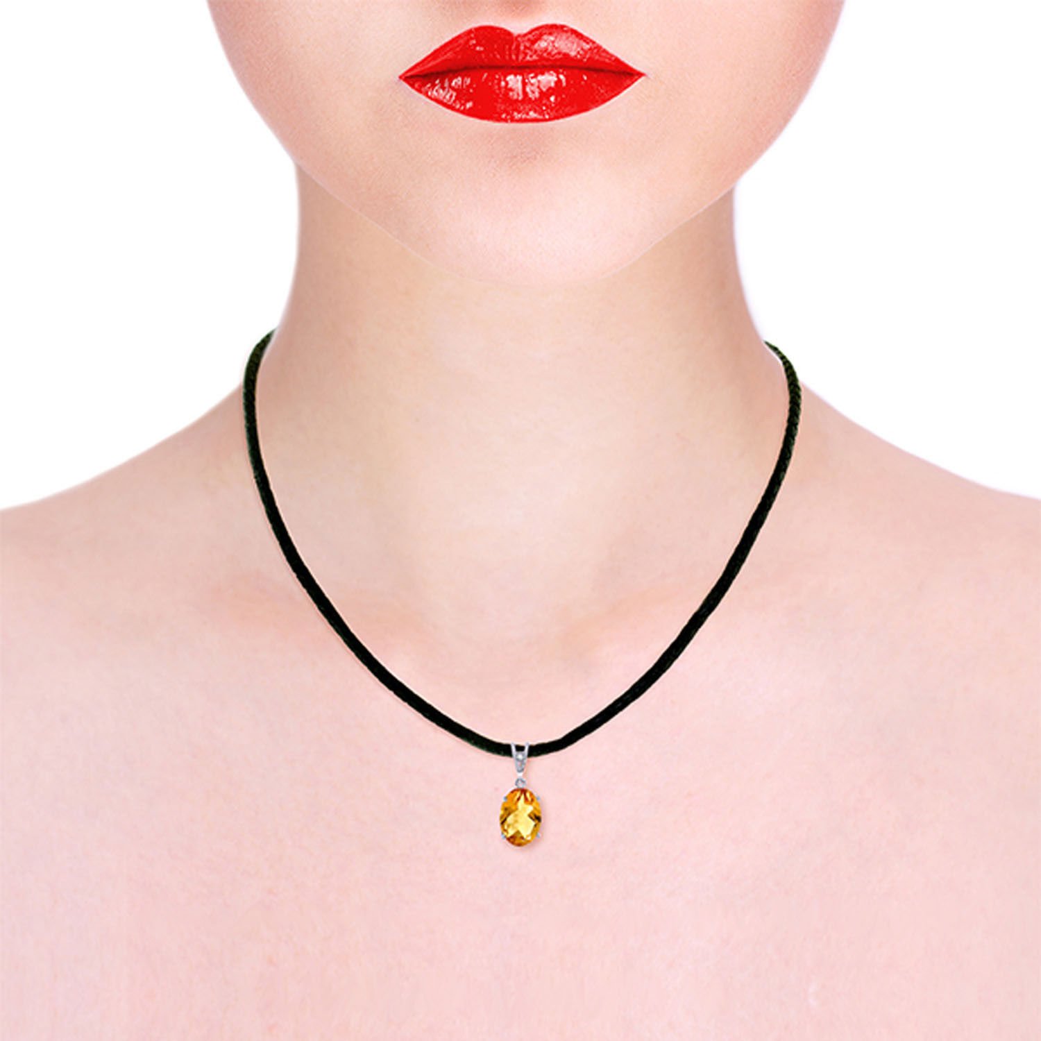 Womens 7.56 CTW 14K Solid White Gold Darkness Delayed Citrine Diamond Necklace