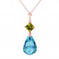 14K Solid Rose Gold Necklace with Peridot & Blue Topaz Womens Elegant Jewelry