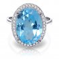 7.58 Carat 14K Solid White Gold Familiar Content Blue Topaz Diamond Ring Womens