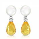 6.6 Carat 14K Solid White Gold Stud Earrings Diamond, Citrine pearl