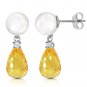 6.6 Carat 14K Solid White Gold Stud Earrings Diamond, Citrine pearl