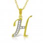 14K Solid Gold Necklace with Natural Diamonds Initial 'h' Pendant