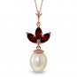 Womens Elegant 14K Solid Rose Gold Necklace with pearl & Garnets Gemstones