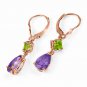 4.5 Carat 14K Solid Rose Gold Leverback Earrings Amethyst Peridot