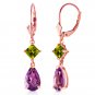 4.5 Carat 14K Solid Rose Gold Leverback Earrings Amethyst Peridot
