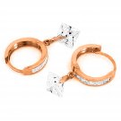 14K Solid Rose Gold Women's Cute Dangling Cubic Zirconia Hoop Fashion Earrings
