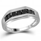 10k White Gold Mens Round Black Color Enhanced Diamond Band Wedding Ring 1.00