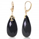 14K Solid Gold Leverback Earrings with  Briolette 31x16 mm Black Onyx