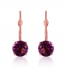 14K Solid Rose Gold Beautiful Solitaire Amethyst Leverback Earrings 1.2 Ct