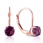 14K Solid Rose Gold Beautiful Solitaire Amethyst Leverback Earrings 1.2 Ct