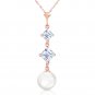 Womens Gemstone 14K Solid Rose Gold Necklace with Natural Aquamarines & pearls