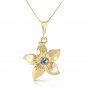 0.1 Carat 14K Solid Gold Flower Necklace Natural Blue Topaz
