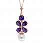 14K Solid Rose Gold Women's Beautiful Necklace with Purple Amethyst & pearl