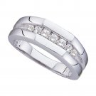 14k White Gold Mens Round Channel-set Diamond Flat Surface Wedding Band 1/2