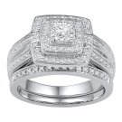10kt White Gold Round Diamond Bridal Wedding Engagement Ring Band Set 1/3 Ctw