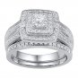 10kt White Gold Round Diamond Bridal Wedding Engagement Ring Band Set 1/3 Ctw