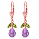 3.4 Carat 14K Solid Rose Gold Amethyst Peridot Briolette Earrings