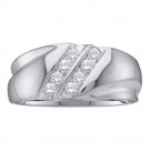 Mens Diamond Wedding Band Ring 2-Row Round Cut 10kt White Gold 0.25 CT Size 8-13